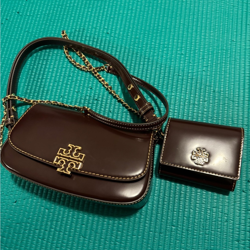 Tory Burch Dark Brown Crossbody Bag and Wallet